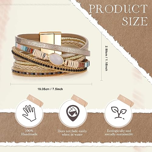 Yinkin 6 Pcs Boho PU Leather Wrap Bracelets for Women Stack Multi Layer Bohemian Cuff Bracelets trendy Jewelry Gifts - style: Novel