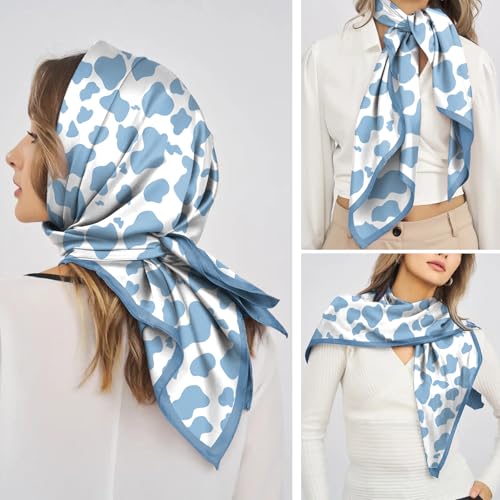 Scarf Silk Feeling Square Satin Head Hair Scarf Wrap 27.5 Inches Headwear Aesthetic Cute Decoration Women Girls - color: V-6-blue