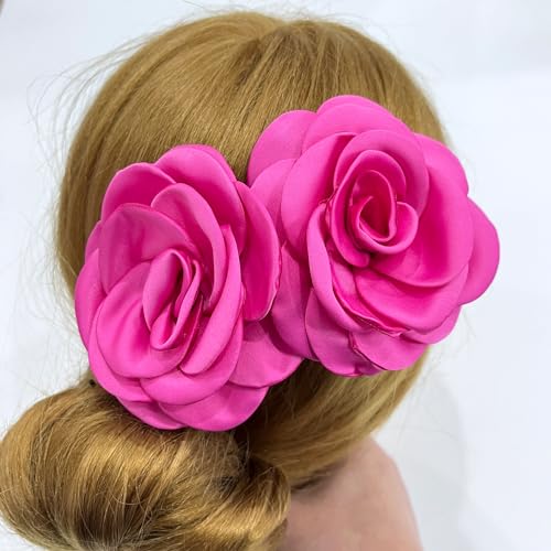Sanrich Women's Brooches 4pcs Rose Flower Hair Clip Mexican Hair Flowers Clips Hairpin Brooch Tea Party Hats Headpieces (hot pink) - color: hot pink
