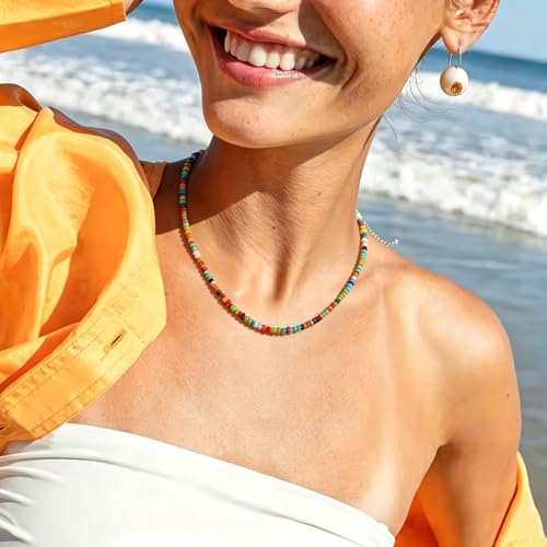 Tgirls Boho Choker Necklace Chain Rice Beaded Necklaces Seed Bead Necklace Accessory for Women - color: colorful 4