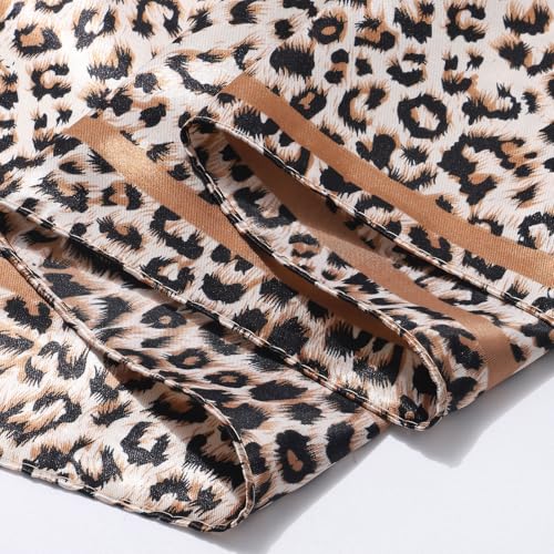 AWAYTR Satin Silk Scarf - Large Hair Bandana, Sleeping Wrap for Women - color: Leopard Print (Kahki)