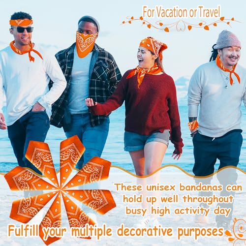 ILHSTY 60 Pcs Women Men Paisley Bandanas Bulk Unisex Bandanas Head Cowboy Scarf Necktie handkerchief Party Supplies - color: Orange