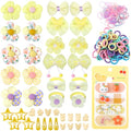 400 Pcs Baby Girls Hair Accessories Set,Baby Girls Hair Ties,Flower Bows Rubber Bands,Hair-friendly Hair Clip,Soft Elastic Hair Bands,Claw Clip(Yellow) - color: Yellow