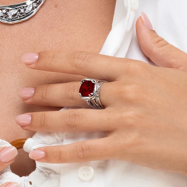 JEAN RACHEL JEWELRY 925 Sterling Silver Ring - Wrap Vintage Design with Cushion Shaped Cubic Zirconia - Hypoallergenic, Lead & Nickel Free - Artisan Handcrafted Statement Rings for Women - color: Garnet CZ