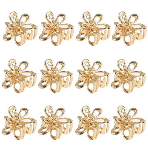 Gold Small Flower Hair Clips for Women, Cute Mini Tiny Little Sparkling Metal Flower Sweet Artificial Bangs Nonslip Hair Claw Clips Decorative (Gold) - color: Gold