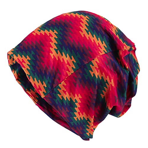 KAKU NANU Women Turban Chemo Beanies Pre Tied Caps Baggy Slouchy Headwear Sleep Scarf - color: Zigzag Lines