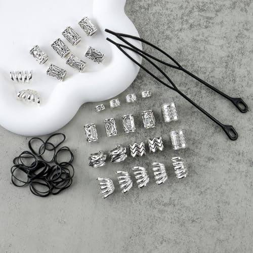 86 Pcs Viking Hair Jewelry 30 Styles Norse Runes Tube Beads，Metal Cuffs for Braids Dreadlock Beads, Hair Accessories Braiding Decorations for Women Men - color: Silver-86pcs