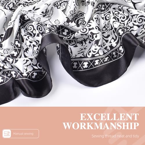 35 x 35 Women's Fashion Pattern Large Square Silk Like Hair Scarf Head Sleeping Wrap Satin Neck Bandana for Gift… - color: Double Cashew Nuts-black