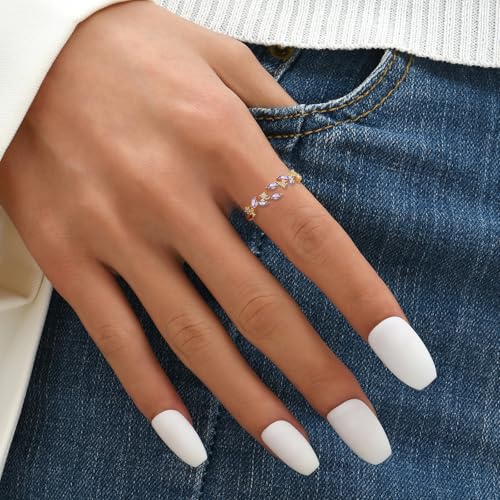 Dainty Rings Open Adjustable Ring Leaf Ring for Women Dainty Stackable Rings for Women - color: Purple