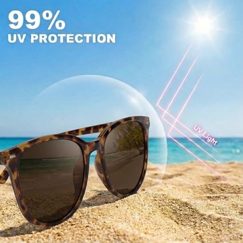 Myiaur Polarized Sunglasses for Women, Trendy Square Shades with UV400 Protection Sun Glasses for Daily (2 Pack) - color: A08 Tortoise+tp Pink/ Pink