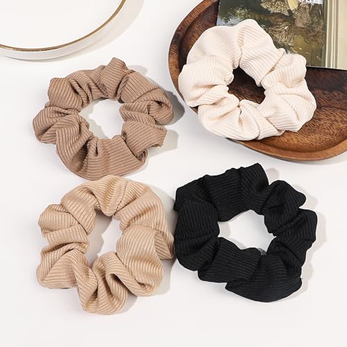 Hair Scrunchies for Women - Hair Ties No Damage Both for Thick Hair or Thin Hair Curl Hair No Crease Gray Scrunchies Ponytail Holder No Hurt Your Hair - color: Mixed Brown
