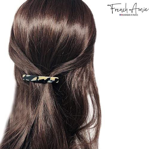 French Amie Small 2 1/4 inch Celluloid Handmade Hair Barrette No Slip Grip Durable Styling Women Hair Accessories Hair Clip for Girls, Made in France(White Tokyo) - color: White Tokyo