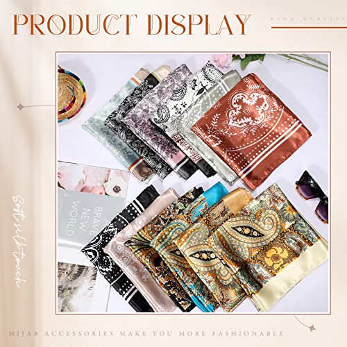 Hicarer 12 Pcs 35 Inch Satin Head Scarf Square Silk Like Neck Scarf Large Hair Scarf Silk Lightweight Hair Wrapping for Women - color: Elegant Style