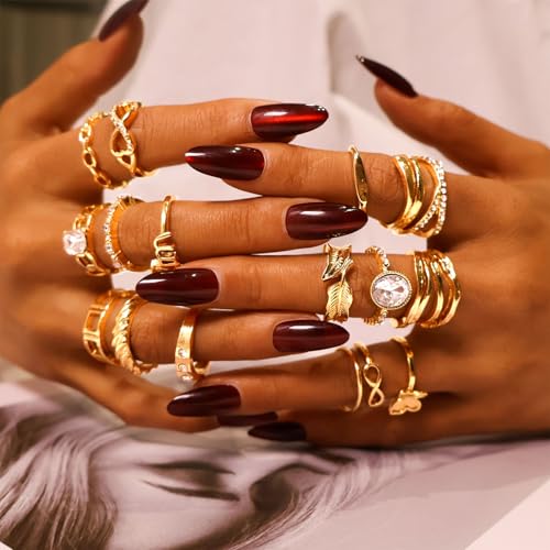 CHICUTIE Gold Knuckle Rings Set For Women Stackable Joint Finger Midi Rings Dainty Cubic Crystal Zirconia Hollow Twist Cute Pack Jewelry Gift - style: 22PCS GOLD
