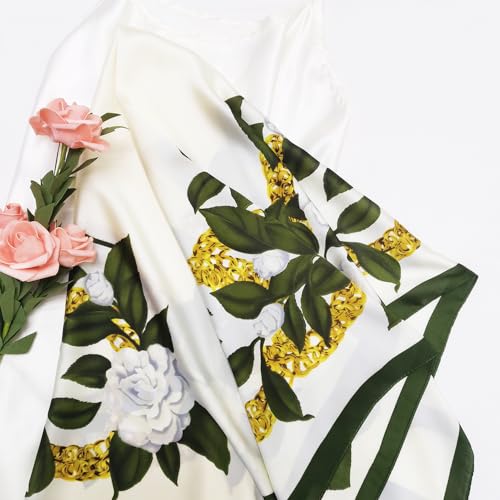 Julunar Silk Like Head Scarf for Women - Satin Large Hair Scarves - 35" Square Silk Hair Wrap for Sleeping with Gift Packed - color: A013-1 Flower White