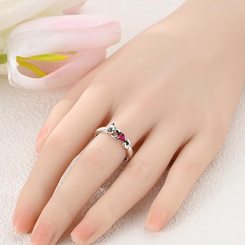 PARCOM Adjustable Women Stackable Ring, 925 Sterling Silver Open Rings - Trendy Eternity Cubic Zirconia Stackable Band Engagement Promise Ring for Her, Hypoallergenic Non Tarnish Nature Bird Floral Thumb Rings - color: Bear Hug Heart