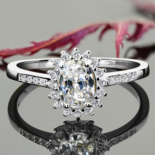 925 Sterling Silver 6x8 mm Oval Ring Blank – Prong Setting Semi-Mount with 16 CZ Halo – DIY Jewelry Base for Faceted or Cabochon Gemstones
