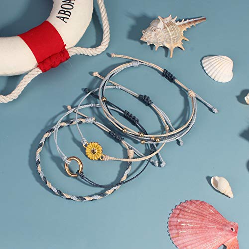FANCY SHINY Easter Gifts Basket Stuffers Sunflower String Bracelet Boho Braided Rope Wrap Bracelets Cute Summer Beach Surfer Jewelry for Women - color: Ivory