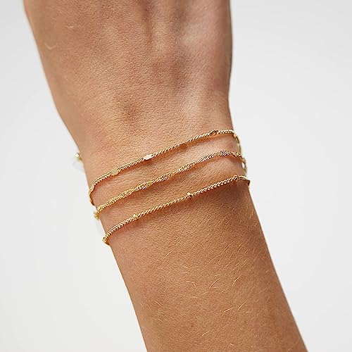 Dainty Bracelets for Women, 14k Gold Plated/Silver Layered Charms Bracelet Herringbone Satellite Beads Box Rope CZ Bracelet Adjustable Cuba Link Chain Bracelet Set Jewelry Gifts - color: 3Layered-Twisted rope-GD