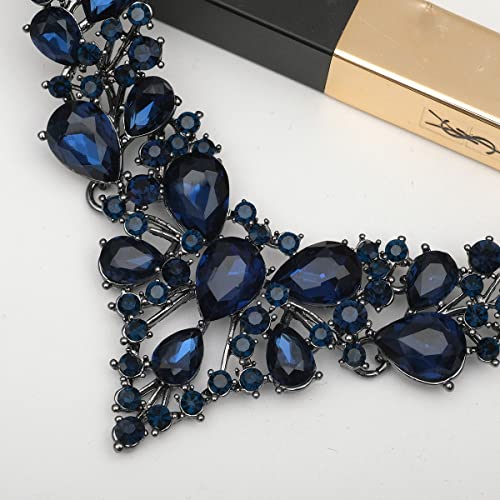 CSY 4 Pcs/Set Austrian Crystal Necklace Earrings Bracelet Ring Bridal Jewelry Sets for Brides Wedding Party Costume Accessories Gifts for Women - color: 02-black-navy blue