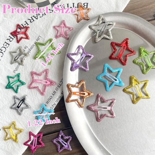 20 PCS Sparkling Star Hair Clips Snap Hair Accessories Non Slip Clips for Girls Women Metal Hair Clip Star Hair Barrettes Stars Hair Clips for Women Stars Hair Clip - color: Sparkling All Color 1.22" 1.65"(20PCS)