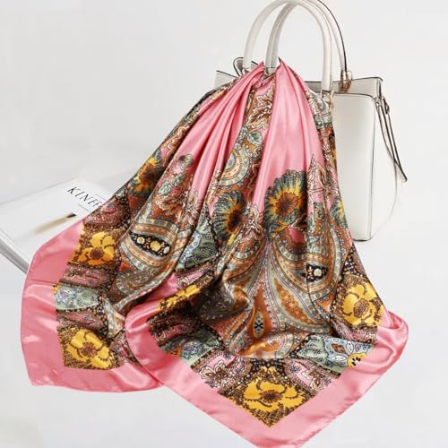Large Square Head Satin Scarf Silk Feeling Hair Scarf 35"Head Scarves Bandana for Women Headscarfs for Women's Hair - color: C1-pink