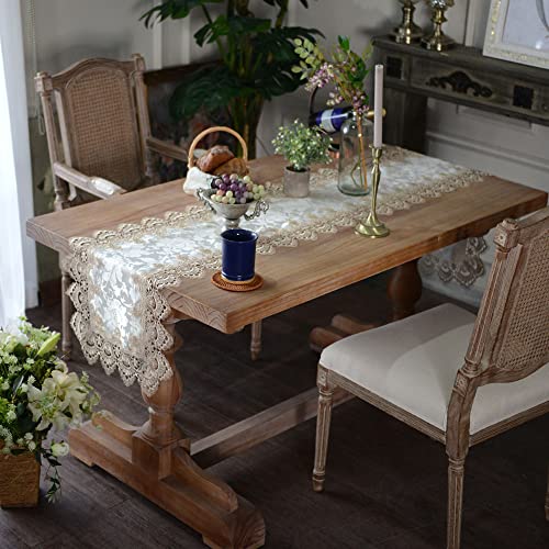 ARTABLE Lace Table Runner Macrame Farmhouse Boho Christmas Rustic Embroidered Dresser Scarf Oblong for Wedding Shower Kitchen Outdoor Party Decor (Light Brown, 16 x 108 Inch) - color: Light Brown, size: 16 x 108 Inch