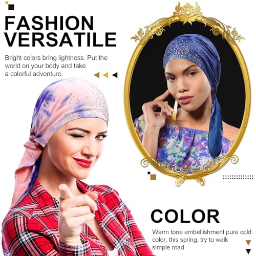 Geyoga 6 Pack Rhinestone Head Scarf for Women, Sequin Pre Tied Head Wraps, Stretchy Turban Cap for Hair Loss & Daily Wear(Tie Dye Style) - style: Tie Dye Style