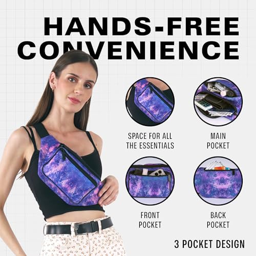 Fanny Pack Belt bag - Crossbody Waist Bag for Men or Women - Hands-Free, Waterproof Large Bumbag for Hiking, Running, and Travel (Galaxy Outer Space) - color: Outter Space