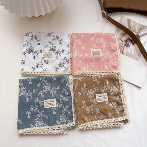 Soft Cotton Like Lace Bandana Headband, Head Wrap, Protective Coverage, Hair Neck Scarf for Women 24 x 24 inch - color: Cas008 - Sewing Flower P