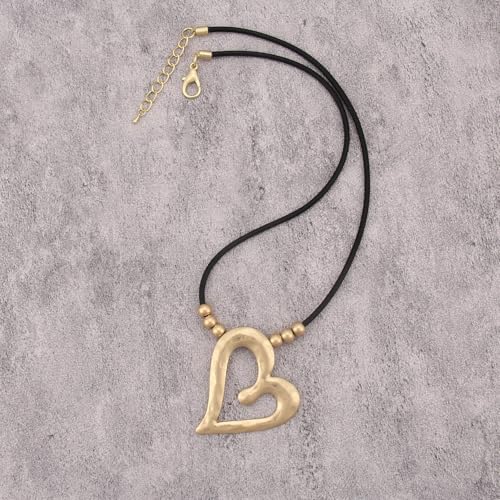 GelConnie Leather Necklaces Turquoise Long Boho Necklaces for Women Brown Chunky Circle Pendant Chocker Necklace Gold Sweater Necklace - style: Boho Leather Heart Necklace