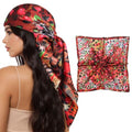 AWAYTR 35” Square Satin Head Scarf Hair Scarf for Women's Hair Silk Bandana for Women Silk Head Wrap for Sleeping - color: Leopard Print Red