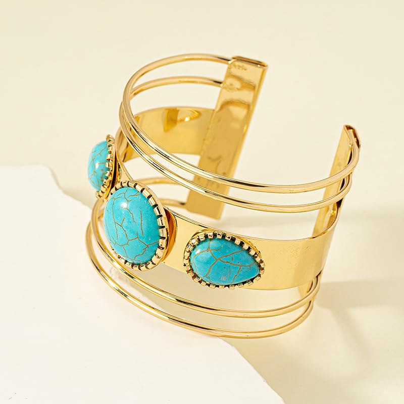Western Bracelets for Women Vintage Chunky Turquoise Cuff Bracelet Turquoise Country Bracelets Adjustable Boho Cuff Bracelet Western Country Costume Jewelry Accessories - style: style2