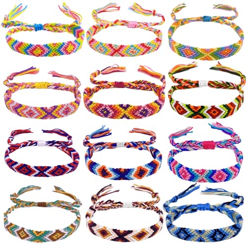 LanMa Woven Friendship Bracelets for Kids Girls Wowen, 12 Pack Handmade Adjustable Friendship Bracelet with Knot, Multicolor Braided Bracelets for End of Year Gifts/Birthday Gift/Party Favor