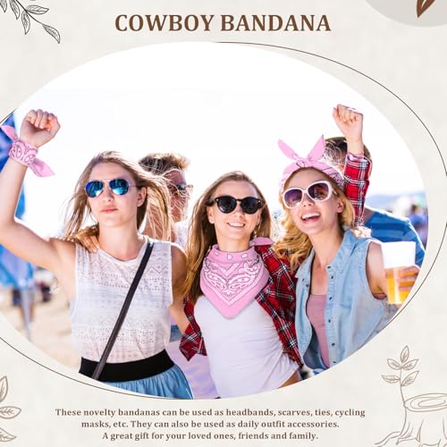 12 Pack Bandanas Unisex Paisley Cowboy Bandanas Bulk Multi Purpose Headband Scarf for Men Women Costume - color: Pink, style: Classic