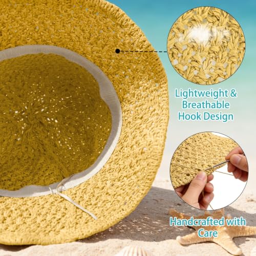 Sun Hat for Women Beach Hat Straw Bucket Hat Summer UV Protection, Packable Breathable Crochet Style - color: 1pack-sunset Yellow