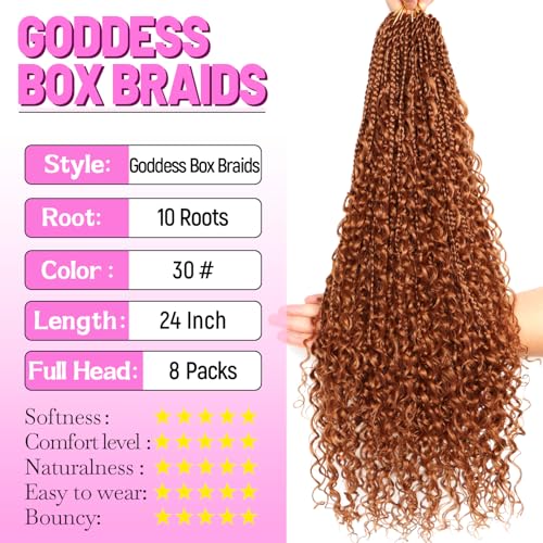Goddess Boho Box Braids Crochet Hair-8 Packs 24 Inch Crochet Box Braids for Black Women Pre Looped (#30, 24 Inch (Pack of 8)) - color: #30, size: 24 Inch (Pack of 8)