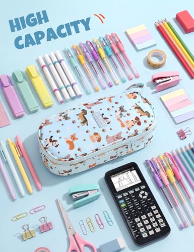 SUNEE Cute Pencil Case, Large Pencil Pouch, Aesthetic Big Pencil Bag with Zipper, Kawaii Stationery Storage and Organizer, School Supplies for Teen and Adult, Boys & Girls, Heavy Duty Canvas Cute Dog - color: Cute Dog