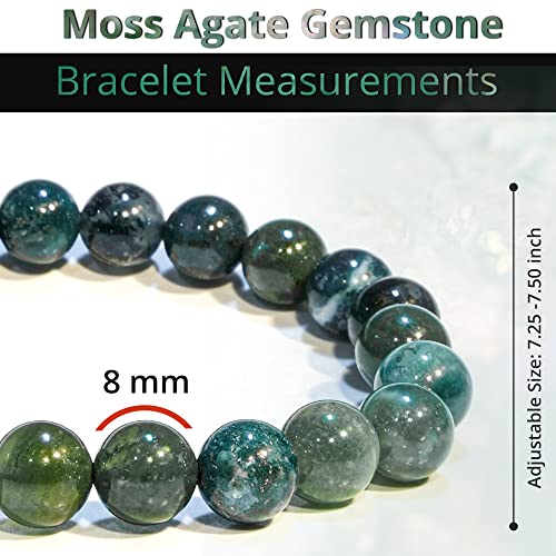 ANAYA AGATE Healing Crystal Bracelet for Women and Men – 8mm Round Beaded Bracelet for Men and Women – Unisex Stretchy Gemstone Bracelet for Healing and Protection - color: Moss Agate