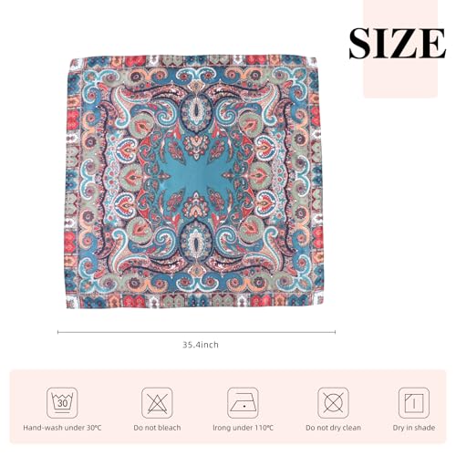 35 x 35 Women's Fashion Pattern Large Square Silk Like Hair Scarf Head Sleeping Wrap Satin Neck Bandana for Gift… - color: Blue - Buddha Cashew Nut