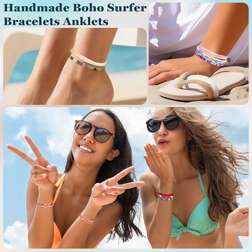 36Pcs Boho Surfer Bracelets Anklets for Women Men Adjustable String Rope Anklets Handmade Beach Colorful Bracelets Anklets Friendship Braided Bracelet Waterproof