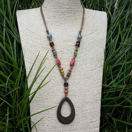 Boho Style Colorful Ceramic Bead Strand Necklace Adjustable Bohemian Jewelry Gift for Women, Fashion Clothing Matching Necklace - color: Colorful 2