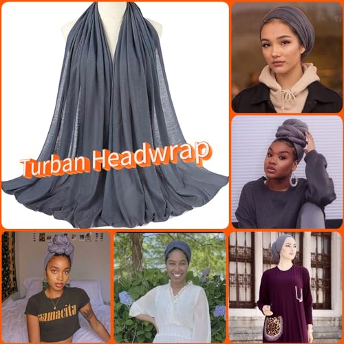 Nonbongoy Head Wraps for Black Women Stretch Headwraps Large Hair Wraps Hijab Scarves for Muslim Head Scarf Turban Headbands - color: 1-gray Headwrap