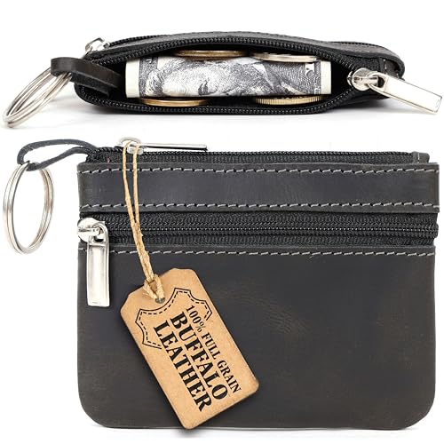 Coin Purse for Men,Coin Pouch for Men,Genuine Leather Mens Tray Purses Coin Purse Cash Change Wallet Key Holder Money Pouch (Black) - color: Black