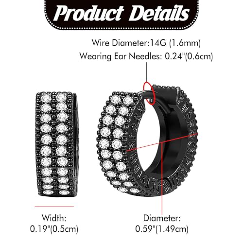 Black Viking Hoop Earrings for Men: Nordic Runes Huggie Earrings with CZ Stone Punk Jewelry Gift-Style B