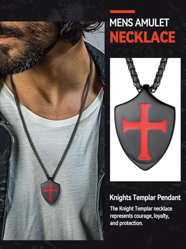 FaithHeart Knights Templar Necklace for Men, Christian Necklace for Men Stainless Steel Pendant Neckalces Christian Gifts with Gift Box - color: 06. Shield-Black(Custom)