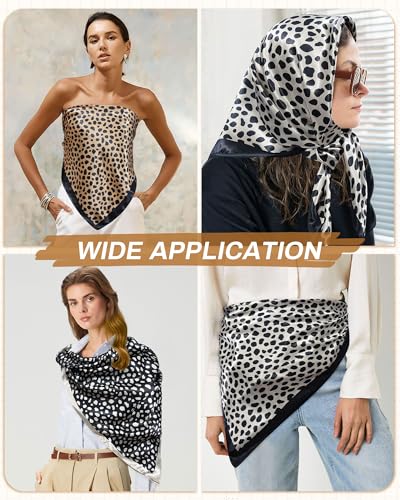 Mesovor 35” Square Head Scarf for Women, 3 Pack Like Silk Satin Headscarf Hair Neck Scarf Top Bandanas for Sleeping - color: Leopard(beige/Brown/Black)