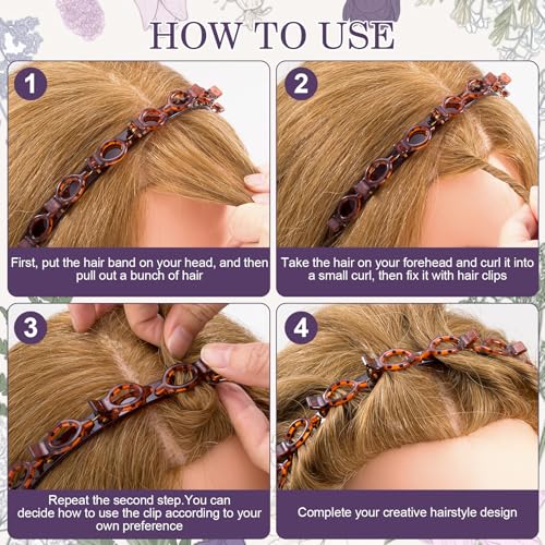 2 Pcs Headband Each with Clips, 90s Butterfly Hair Clips Headband for Women with Teeth, Braided Weave Bangs Clip Non-Slip Hair Bands Accessories for DIY styling Decoration- Black, Dark Brown - color: 1 pcs Black, 1 pcs Dark Brown