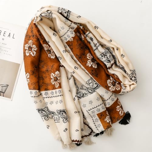 WaJuemy Travel Boho Scarf for Women Casual Lightweight Pashmina Scarves Fashion Multicolor Shawl Wraps with Fringed Beads - color: 33 Beige Boho