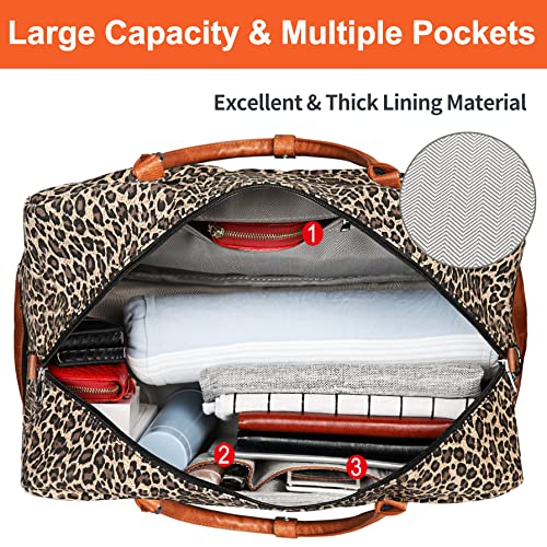 IBFUN Weekender Bags for Women, 21" Weekender Travel Bag, Travel Duffle Bag with Shoe Compartment Carry on Overnight Duffel Bag for Weekend Travel Business Trip, 3PCS - color: A4-Canvas-Leopard